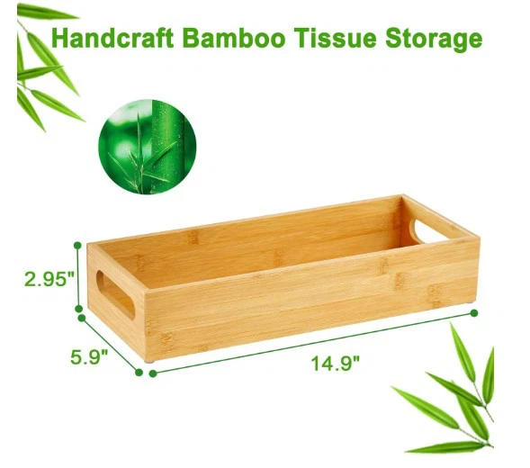 Bamboo Bathroom Toilets Paper Storage Tray With Handles